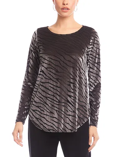 Karen Kane Zebra Stripe Velvet Burnout Shirttail Top In Black