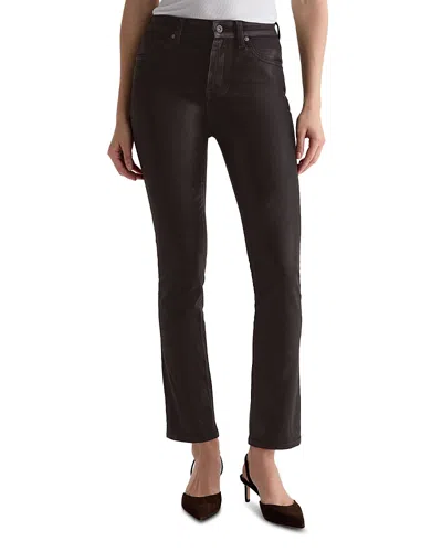 Ag Mari Coated Mid Rise Slim Jeans In Super Black In Brown