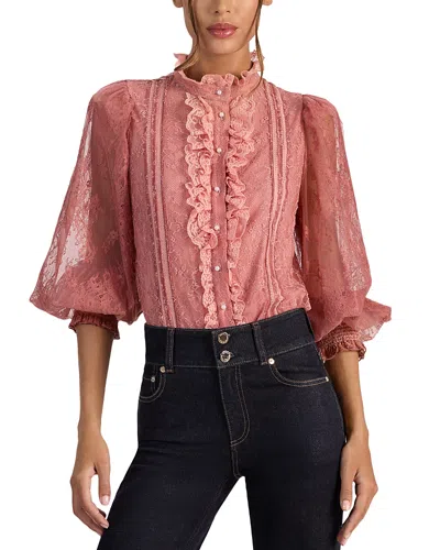 Alice And Olivia Eugenia Mock Neck Lace Top In Pink