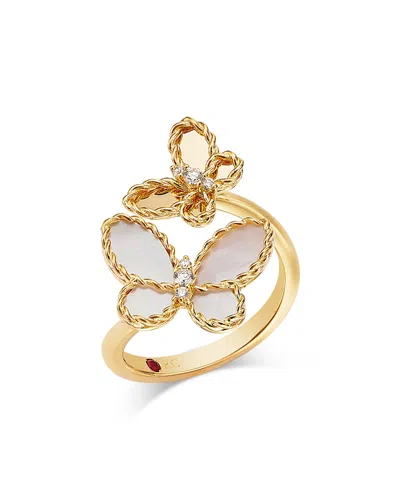 Roberto Coin 18k Yellow Gold Jasmine Mother Of Pearl & Diamond Butterfly Bypass Ring In Gold