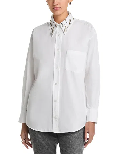Fabiana Filippi Poplin Rhinestone Oversized Shirt In White
