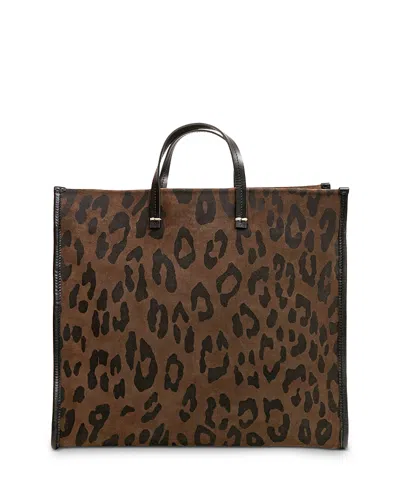 Clare V Simple Animal Print Suede Tote In Brown