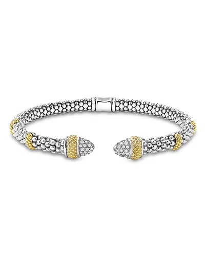 Lagos 18k Yellow Gold & Sterling Silver Caviar Lux Diamond Beaded Cuff Bracelet In Metallic