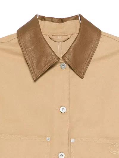 Hugo Boss Contrasting-collar Cropped Jacket In Brown