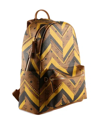 Mcm Chevron-print Backpack In Brown