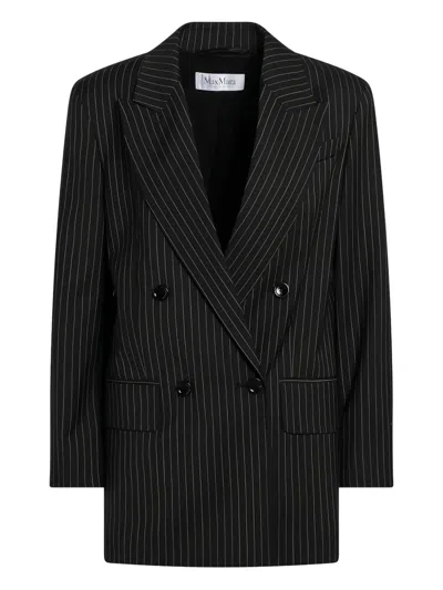 Max Mara Striped-pattern Double-breasted Blazer In Black