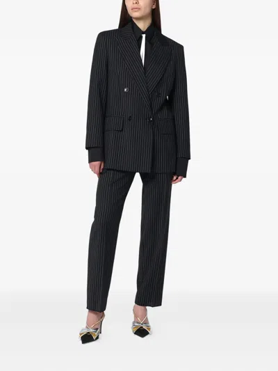 Max Mara Striped-pattern Double-breasted Blazer In Black