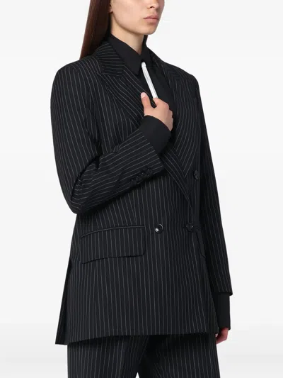Max Mara Striped-pattern Double-breasted Blazer In Black