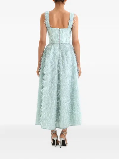 Post Meridiem Feather-embellished Corset Midi Dress In Blue