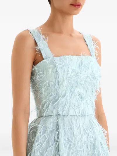 Post Meridiem Feather-embellished Corset Midi Dress In Blue