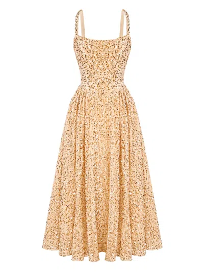 Post Meridiem Sequin Corset Midi Dress In Neutral