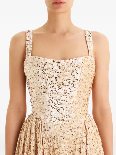 Post Meridiem Sequin Corset Midi Dress In Neutral