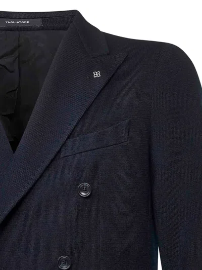 Tagliatore Double-breasted Peak-lapel Blazer In Blue
