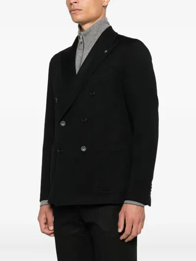 Tagliatore Peak-lapel Double-breasted Blazer In Black