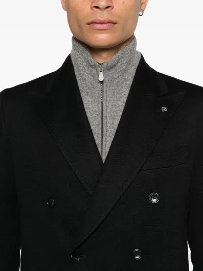 Tagliatore Peak-lapel Double-breasted Blazer In Black