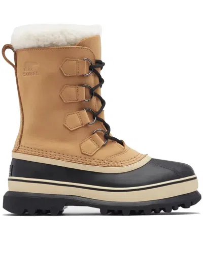 Sorel Caribou Fleece-trimmed Nubuck And Rubber Snow Boots In Buff
