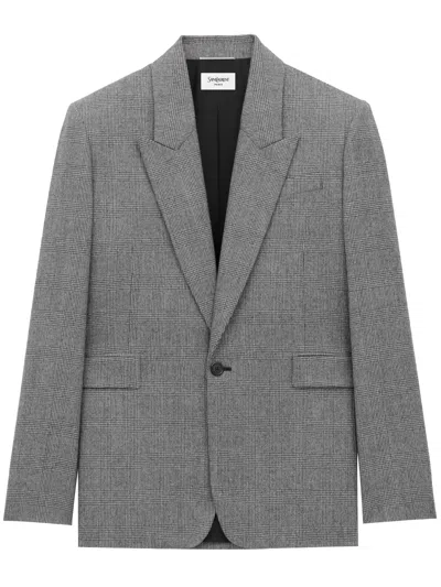 Saint Laurent Flannel Jacket Made Of Wool In Prince Of Wales In Gray