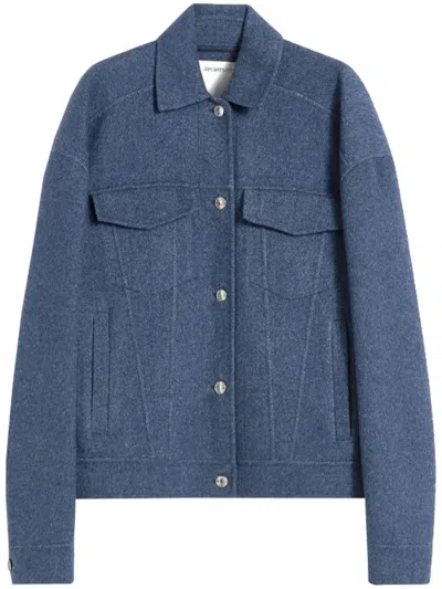 Sportmax Oversized Virgin Wool Jacket Pockets In Blue
