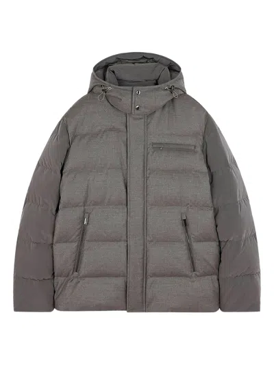 Paul & Shark Wool And Silk Puffer Jacket With Contrast Inserts In Gray