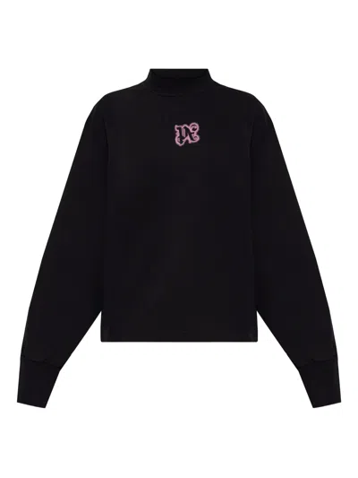 Palm Angels Long Sleeve Mock Neck Knitwear Top In Black