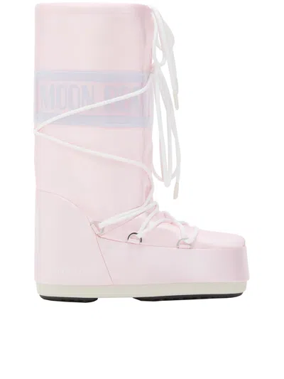 Moon Boot Lace-up Boots With Icon Logo Print In Pink