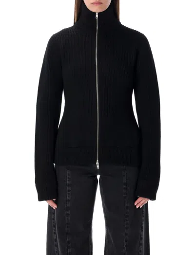 Maison Margiela Black Wool Zip-up Cardigan In Black