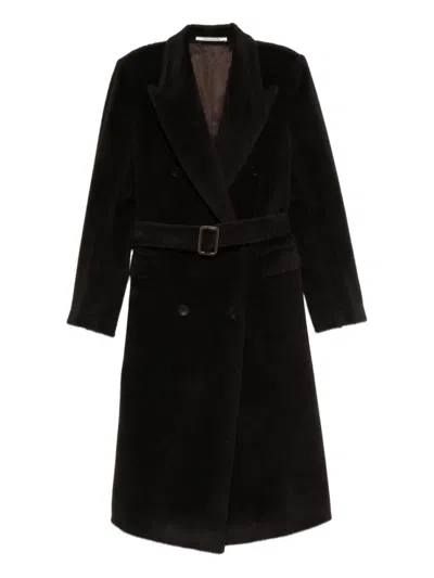 Tagliatore Long Double-breasted Wool Coat Belted Waist In Brown