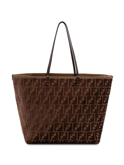 Fendi Roll Large Shopper In Ff Jacquard Velvet Bags In Brown