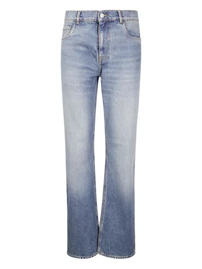 Coperni Mid-blue Straight-leg Cropped Jeans With Leather Detail In Blue