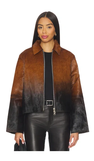 Samsoe & Samsoe Womens Dark Brown Dip-dye Salylo Relaxed-fit Leather Jacket In Brown