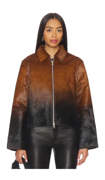 Samsoe & Samsoe Womens Dark Brown Dip-dye Salylo Relaxed-fit Leather Jacket In Brown