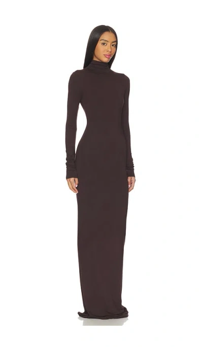 Éterne Long Sleeve Turtleneck Soft Jersey Maxi Dress In Brown