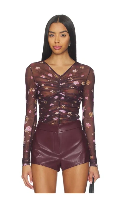 Favorite Daughter Whimsical Monet Mesh Party Top In Burgundy