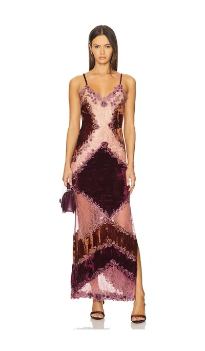 La Fuori Julia Purple Lace Slip Dress In Multi