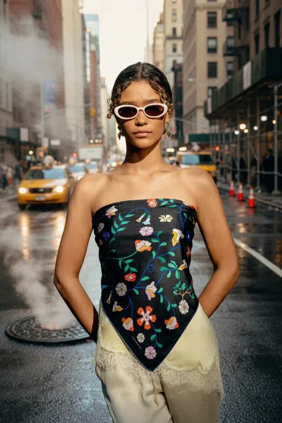 Jessie Zhao New York Blooming Night Double Sided Silk Scarf In Black