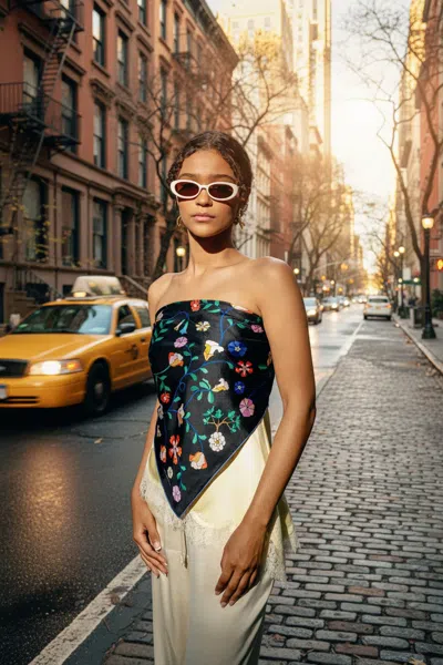 Jessie Zhao New York Blooming Night Double Sided Silk Scarf In Black