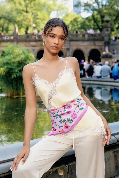 Jessie Zhao New York Blush Botanica Double Sided Silk Scarf In Pink