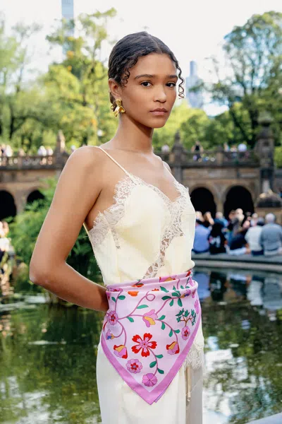 Jessie Zhao New York Blush Botanica Double Sided Silk Scarf In Pink