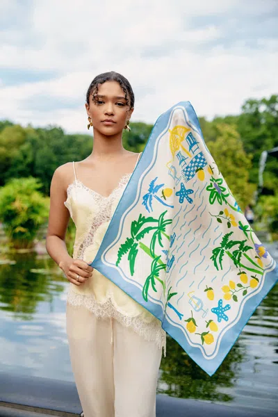 Jessie Zhao New York Capri Impression Double Sided Silk Scarf In Blue