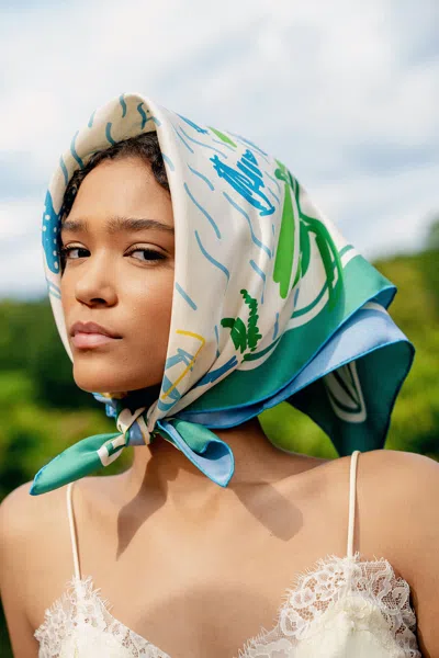 Jessie Zhao New York Capri Impression Double Sided Silk Scarf In Blue