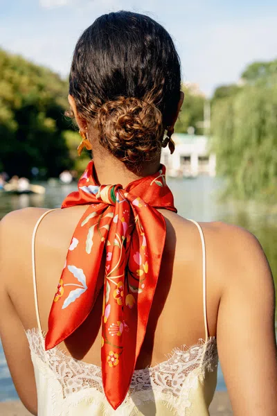 Jessie Zhao New York Festival Flora Double Sided Silk Scarf In Red