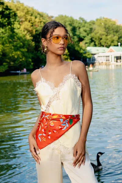 Jessie Zhao New York Festival Flora Double Sided Silk Scarf In Red