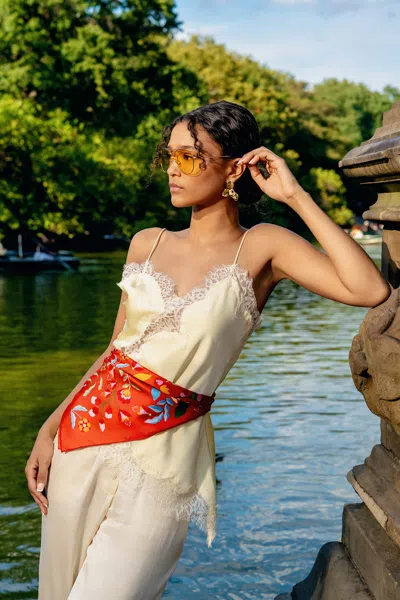 Jessie Zhao New York Festival Flora Double Sided Silk Scarf In Red