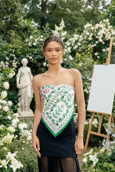 Jessie Zhao New York Ivy Parterre Double Sided Silk Scarf In Green