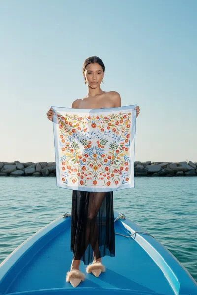 Jessie Zhao New York Porcelain Jardin Double Sided Silk Scarf In Blue