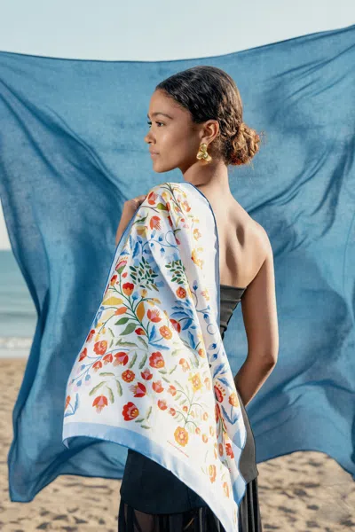 Jessie Zhao New York Porcelain Jardin Double Sided Silk Scarf In Blue