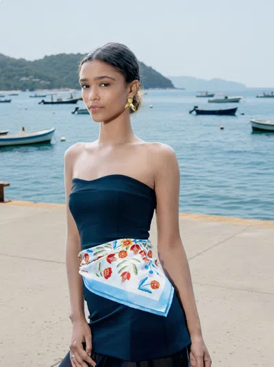 Jessie Zhao New York Porcelain Jardin Double Sided Silk Scarf In Blue