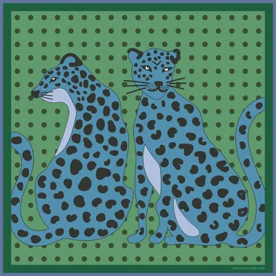 Jessie Zhao New York Twin Leopards Double Sided Silk Scarf In Green