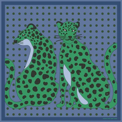 Jessie Zhao New York Twin Leopards Double Sided Silk Scarf In Green