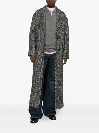 Tagliatore Black Chevron Wool Blend Amanda Coat In Black